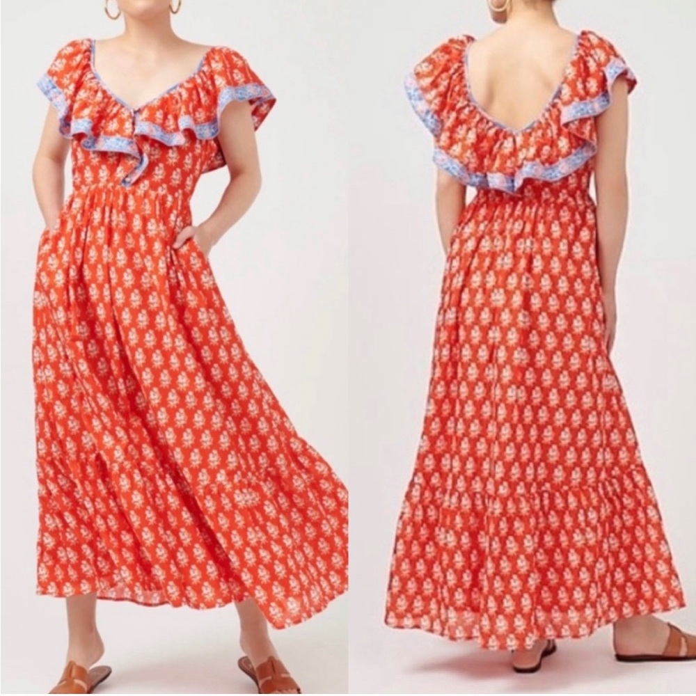 J. Crew Flutter V-Neck Color block Floral Tiered Maxi Dress NEW WITH TAGS